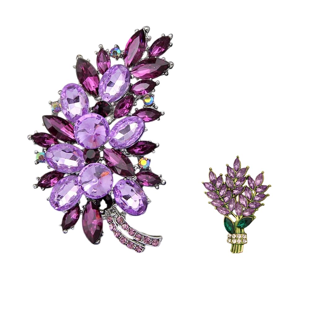 Yaximhozz 2pcs Rhinestone Brooch Pin for Women Dress Elegant Stylish Crystal Brooches Fashion Accessories Pins Lapel Boutonniere Ideas Wedding Christmas Birthday Jewelry Easter Gift (23 Purple flowers)