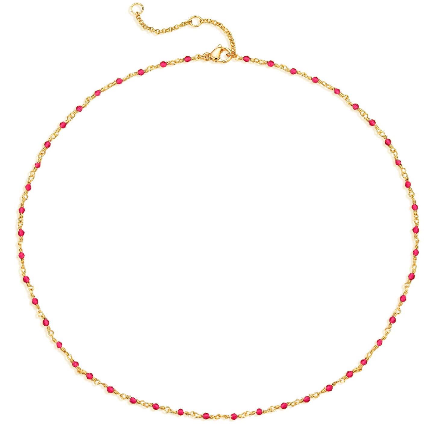 MTMY Beaded Necklace for Women 14K Gold Plated Dainty Colorful Beaded Pearl Choker Necklace Delicate Boho Choker Necklace Jewelry Gift (Crystal-rose)