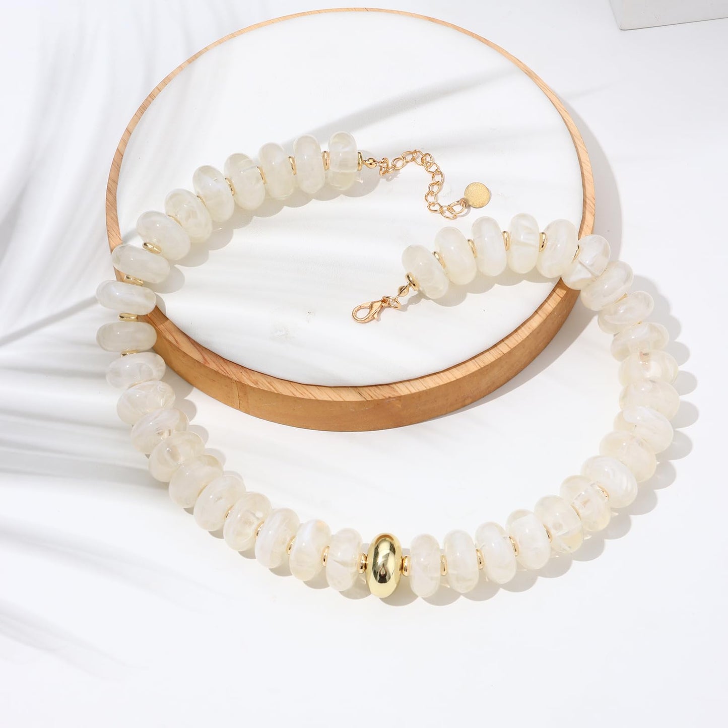 joymiao Chunky Beaded Necklace for Women Colorful Resin Beads Necklace White Flat Bead Choker Hippie Gemstone Jewelry for Beach Vacation Summer