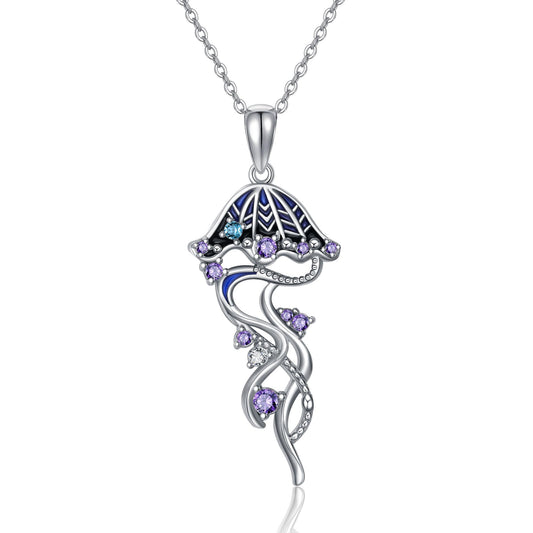 LUANIOL Jellyfish Necklace 18K White Gold Plated Ocean Necklace Sea Jellyfish Jewelry Gifts for Women Mom