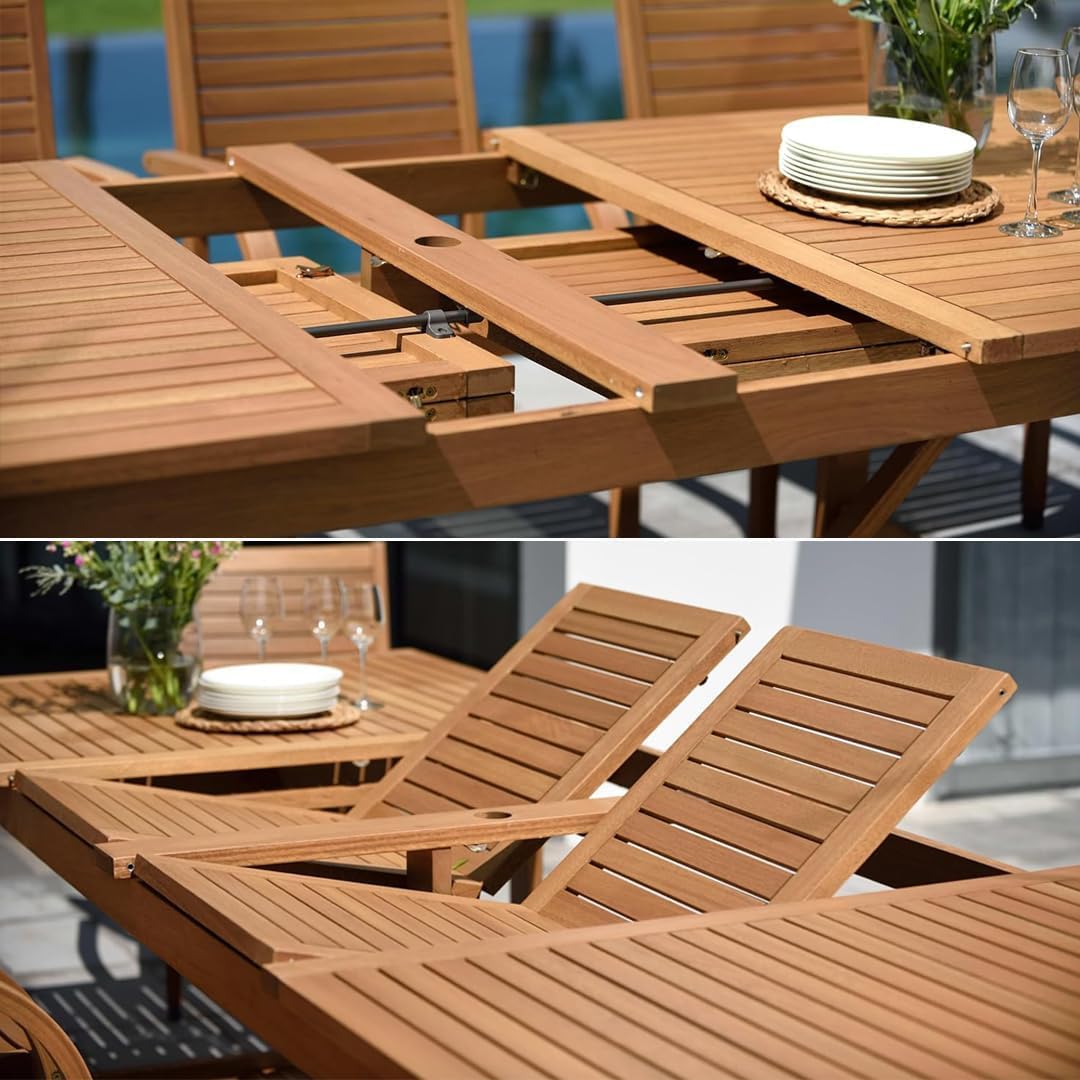 Amazonia Jefferson 11-Piece Patio Extendable Dining Table Set | Light Grey Wicker Chairs with Cushion | Ideal for Outdoors and Indoors