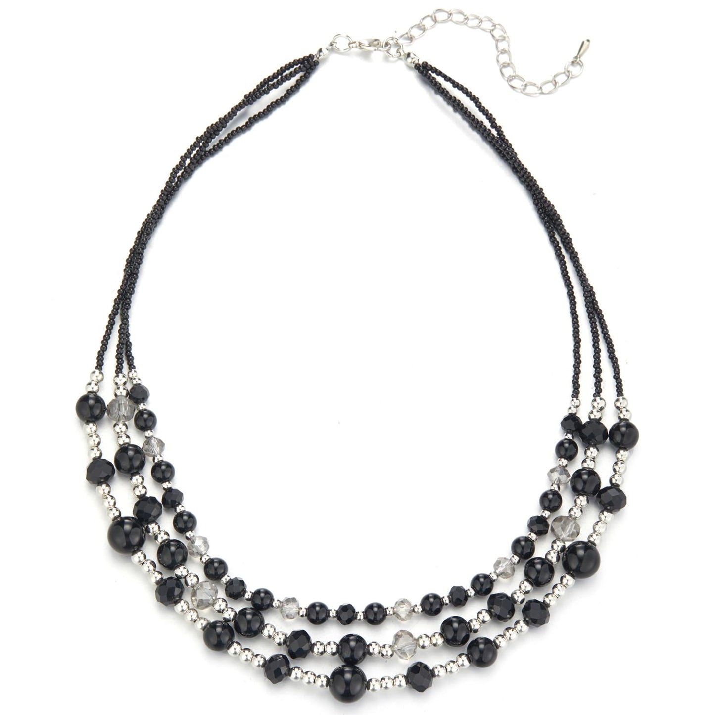 Noessla Beaded Statement Necklaces for Women Layered Chunky Bead Necklace Fashion Costume Jewelry Gifts for Mom(Black)