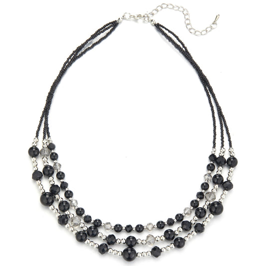 Noessla Beaded Statement Necklaces for Women Layered Chunky Bead Necklace Fashion Costume Jewelry Gifts for Mom(Black)