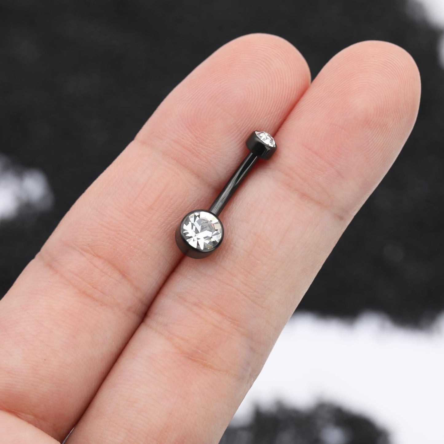 XUU Titanium Belly Button Rings, Black & Silver – 14G Internally Threaded Navel Piercing Jewelry, 10mm & 12mm Curved Barbells with 7 Colors Gems – Hypoallergenic (Black-Clear cz, 10MM)