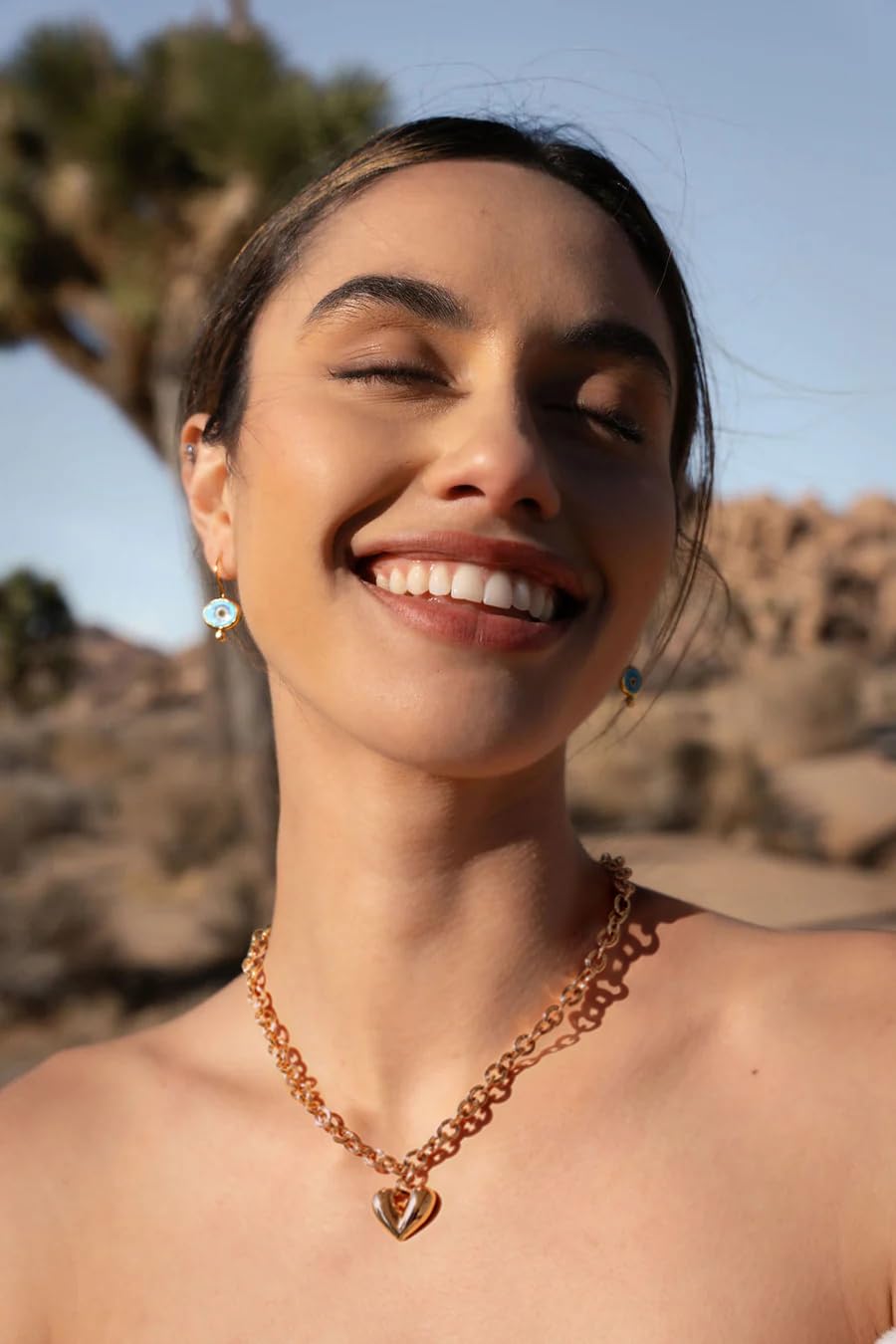PEARLADA Chunky Gold Plated Heart Necklace for Women, Y2K Statement Necklace with Puffy Heart Pendant, Trendy Thick Gold Plated Chain Jewelry Adjustable