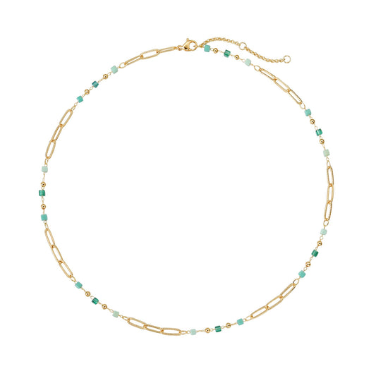 MTMY Beaded Necklaces for Women 14K Gold Plated Dainty Colorful Green/Rose Beaded Pearl Choker Necklace Delicate Boho Choker Necklace Jewelry Gift (beads paper clip)