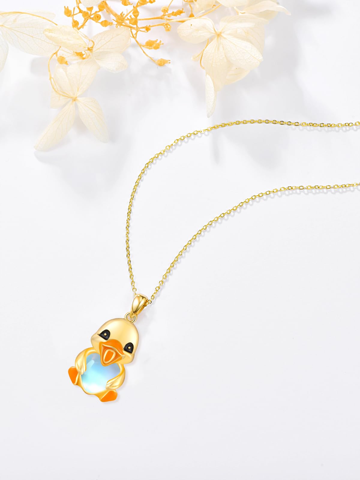 Dreamboat Duck Pendant Necklace for Women 925 Sterling Silver 14K Gold Plated Moonstone Ducks Animal Jewelry Gifts