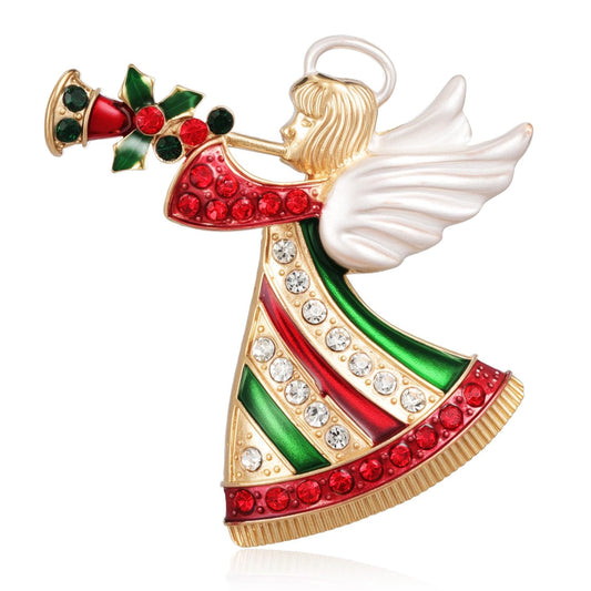 Emibele Christmas Brooch for Women, Christmas Brooch Pins with Sparkling Rhinestone for Xmas Holiday Party Celebration, Exquisite Angle Pin Vintage Holiday Acessories Jewelry Gift for Women