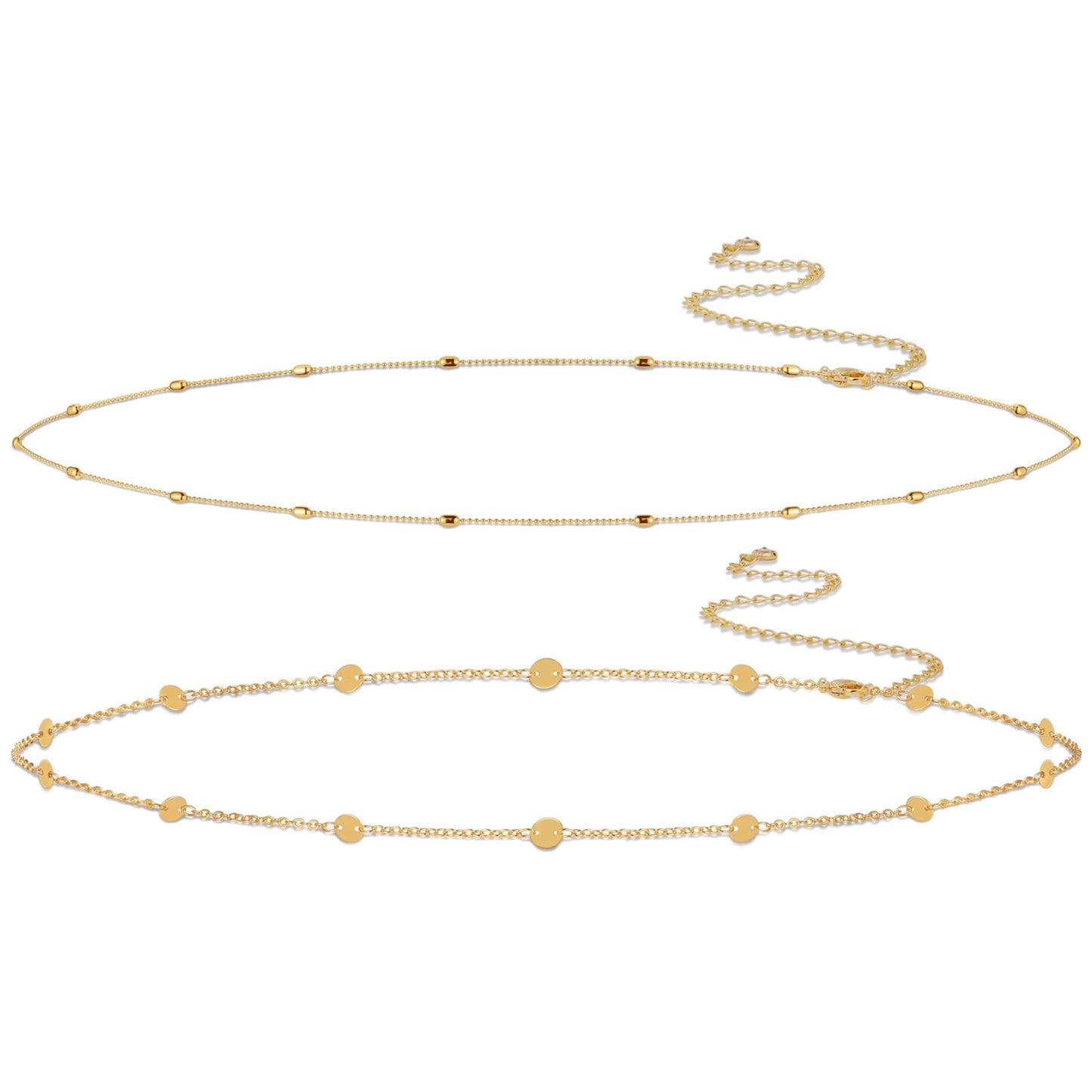 Kyerlyn Waist Body Chains for Women 14K Gold Plated 2Pcs Layered Coin Balls Belly Belt Waterproof Adjustable Bikini Body Jewelry Daily Chain Belts Jewelry Gifts 2Pcs