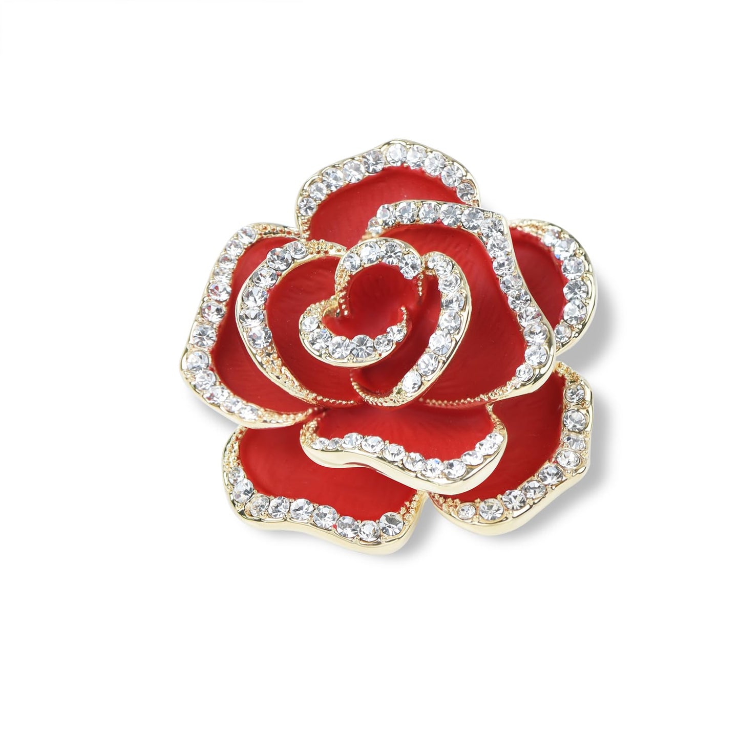 YYBONNIE Elegant Crystal Blooming Rose Flower Brooch Lapel Pin Breastpin for Women Birdal Cardigan Hat Scarf Suit Sweater Floral Pins (32mm Red Rose)
