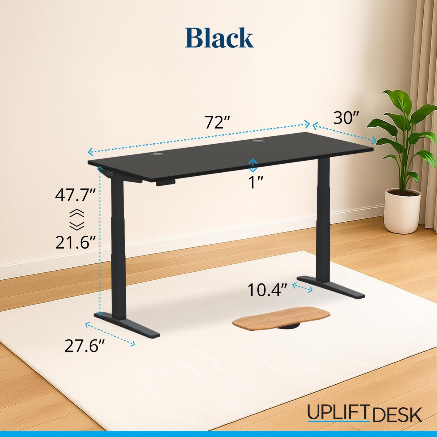 UPLIFTDESK V3 2-Leg Black Laminate Wood Standing Desk – Adjustable Height, Advanced 1-Touch Memory Keypad, Under Desk Cable Management, Wire Grommets & Rocker Board (Black C-Frame, 72 x 30 inch)