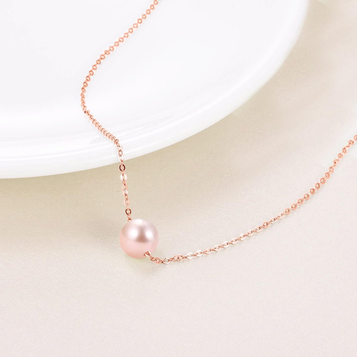POPLYKE Pink Pearl Necklace Sterling Silver Pink Single Pearl Choker Necklace for Women 7-8mm Freshwater Cultured Pearls Wedding Bridesmaids Anniversary 16''
