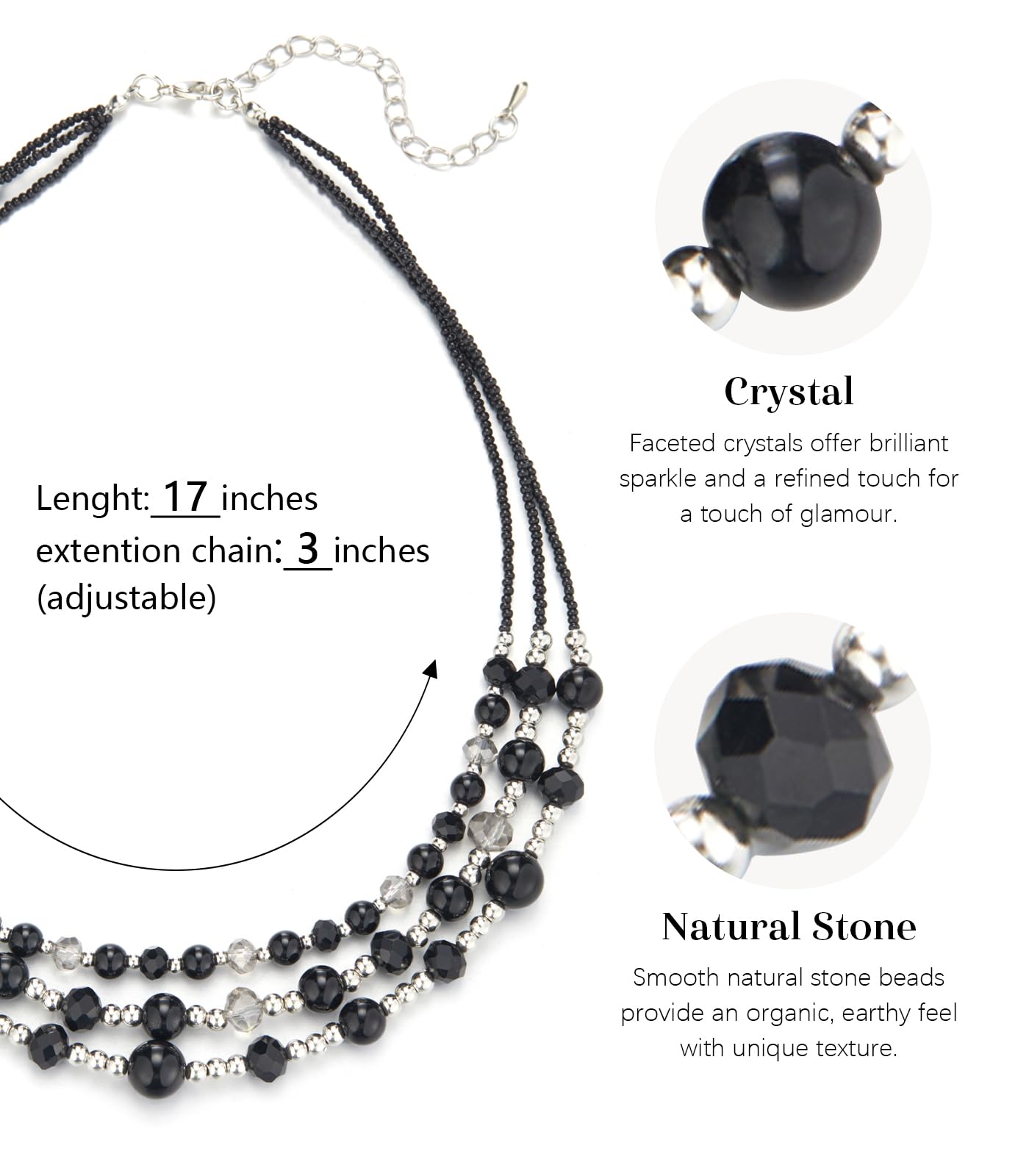 Noessla Beaded Statement Necklaces for Women Layered Chunky Bead Necklace Fashion Costume Jewelry Gifts for Mom(Black)