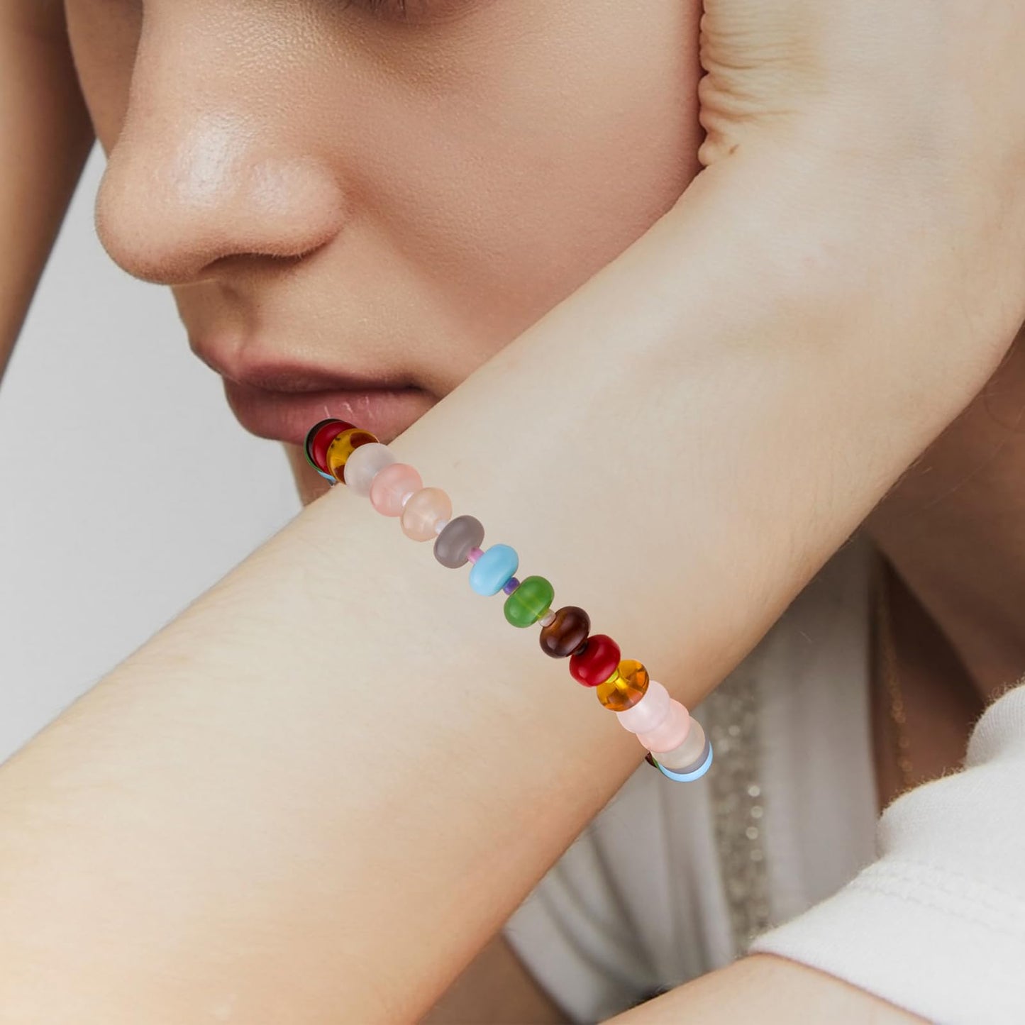 Boho Beaded Bracelets for Women, Colorful Summer Beach Bangle Bracelets, Natural Stone Rainbow Bead Bracelet, Handmade Trendy Fashion Jewelry Gifts(8MM)