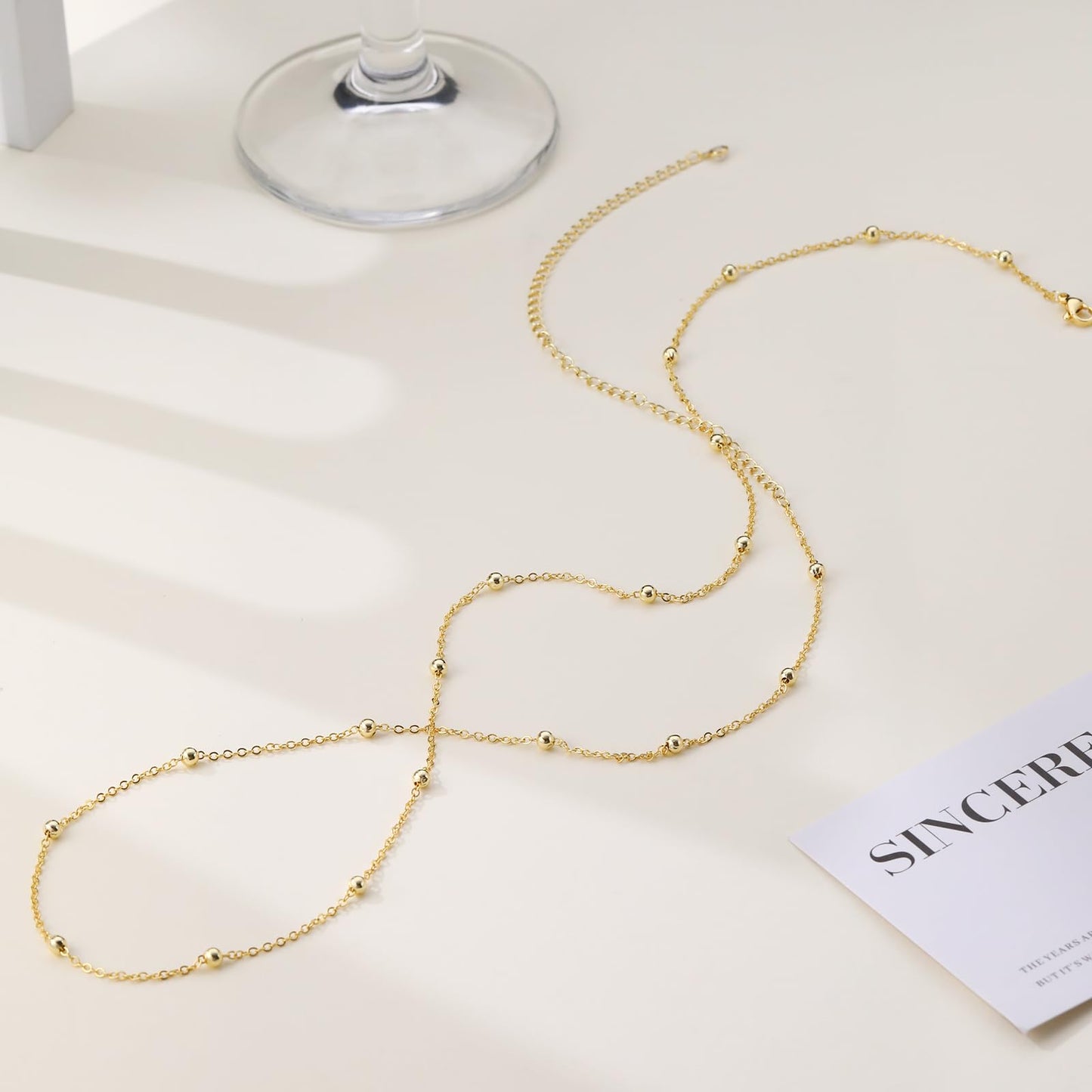 CAROVO Belly Waist Chain for Women 14K Gold Plated Layered Body Chains Boho Bead Belly Chain Sexy Bikini Body Jewelry for Women Adjustable