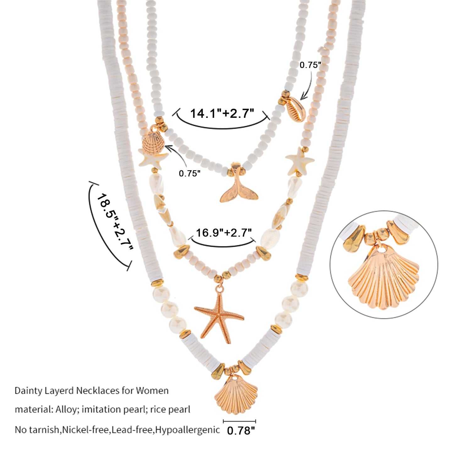 ANDKISS Shell Necklace Gold Layered SeaShell Necklace for Women Beaded Ocean Shell Choker Charm Necklaces Boho Summer Jewelry Gifts