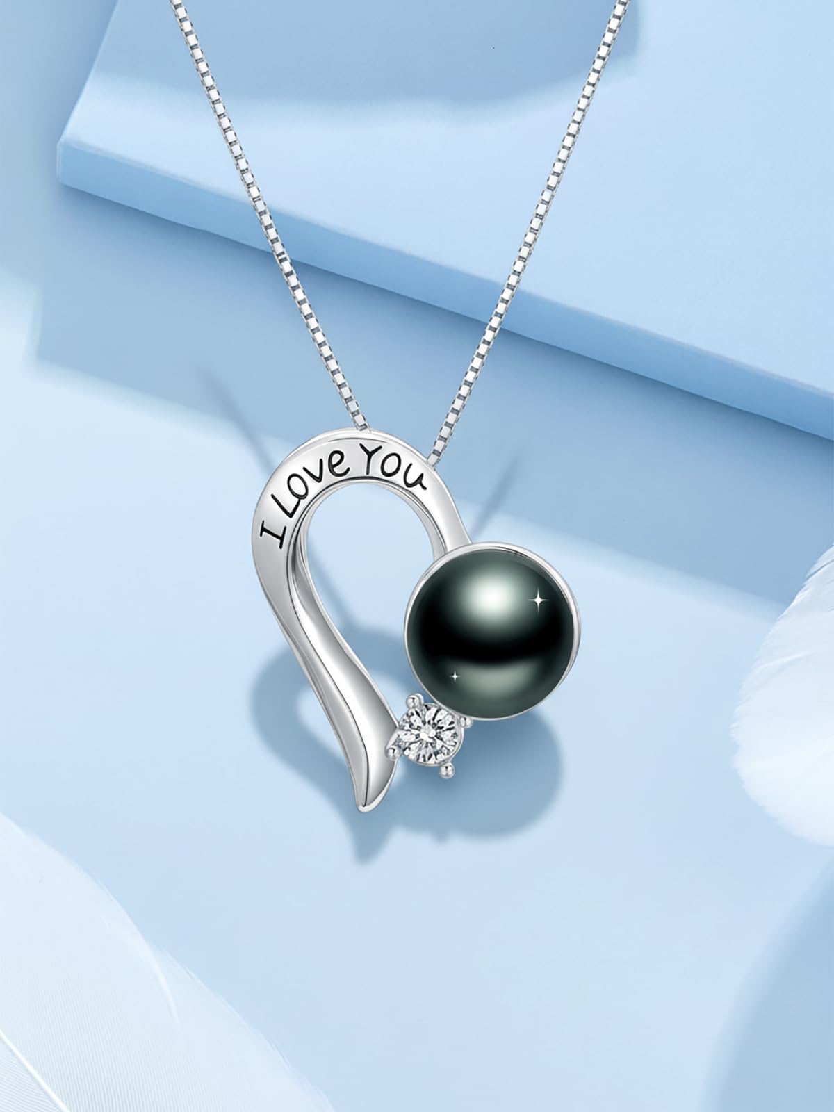 KANNSOAR Tahitian Black Pearl Necklace, 18K Gold Plated, I Love You Heart Pendant 9MM Pearl Jewelry Anniversary Wedding Valentines Day Christmas Mothers Day Gift for Women Girlfriend Wife Mom