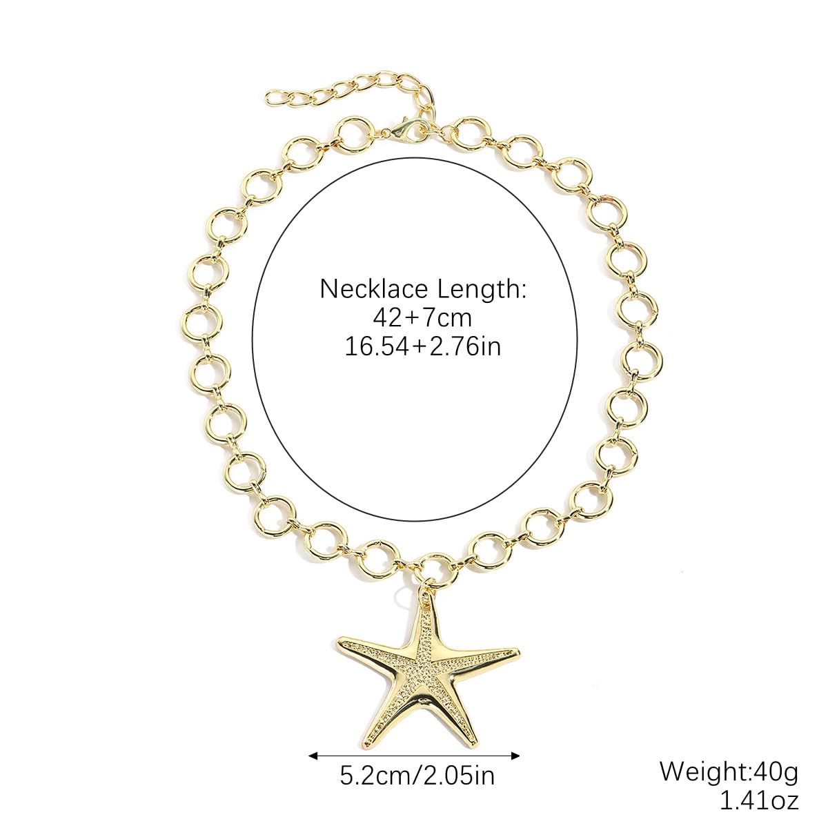Gold Starfish Necklace for Women Chunky Gold Necklace Large Starfish Pendant Choker Necklaces Summer Ocean Beach Dresses Jewelry Boho Sea Star Necklaces for Women Beach Party Jewelry (Style A)