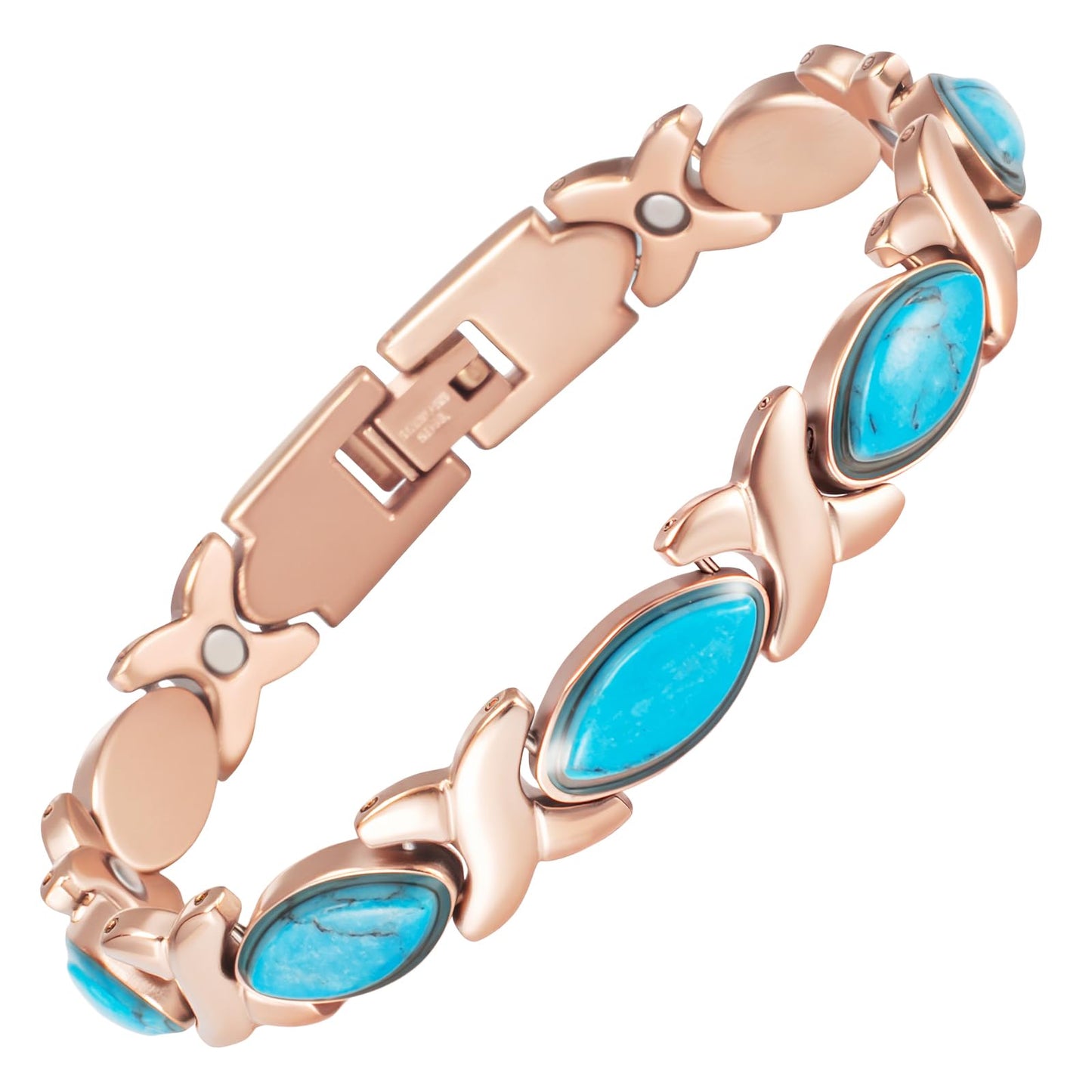 MagSølv Magnetic Bracelets for Women, Stainless Steel Magnet Bracelet with Inlaid with 3500 Gauss Magnets and Turquoise, Adjustable