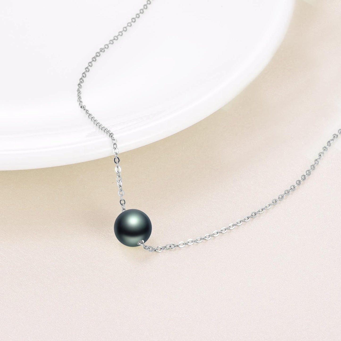 POPLYKE Black Pearl Necklace Sterling Silver Black Single Pearl Choker Necklace for Women 7-8mm Freshwater Cultured Grey Pearls Wedding Bridesmaids Anniversary 16''