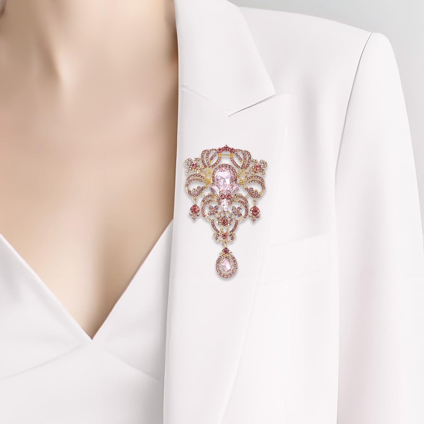 YOQUCOL Retro Pink Austrian Crystal Big Brooch Pin for Women Large Flower Shape Brooches Lapel Pins for Sweater,Coat Dress Accessories