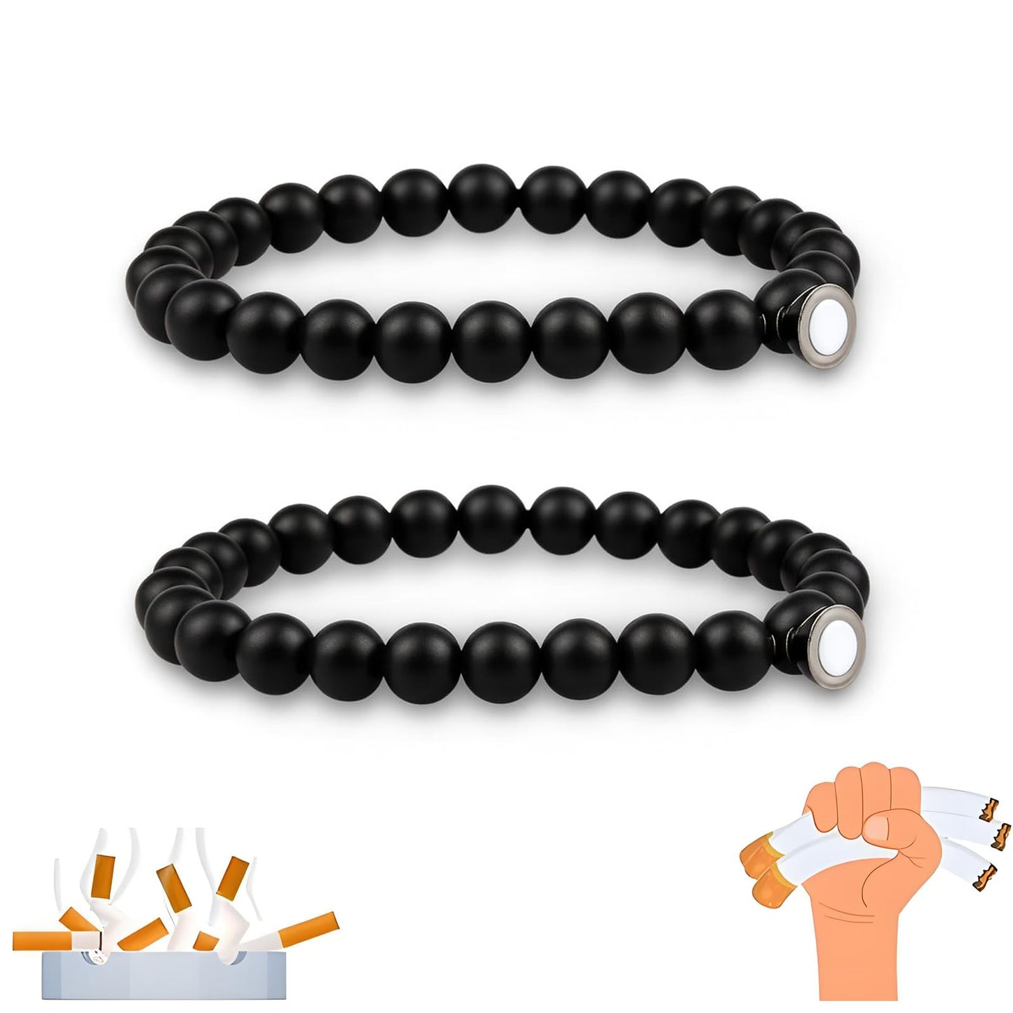 Mengji Life Glame Anti Smoking Bracelets for Women Men, Magtherapy Quitting Bracelet Stretch Adjustable Stop Smoking Cessation Effective Handmade Jewelry Gifts (2pcs-balck)