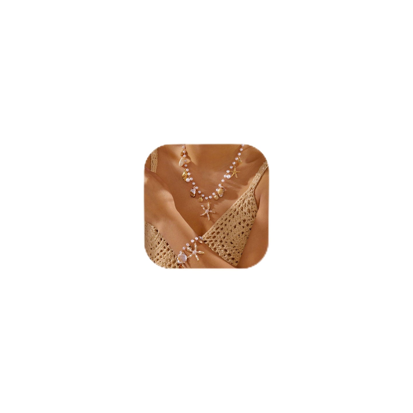 Gold Starfish Shell Necklace for Women Boho Layered Seashell Conch Shell Pearl Pendant Necklaces Set Bohemain Starfish Beach Necklaces Stack Beachy Summer Jewelry Outfits Accessories
