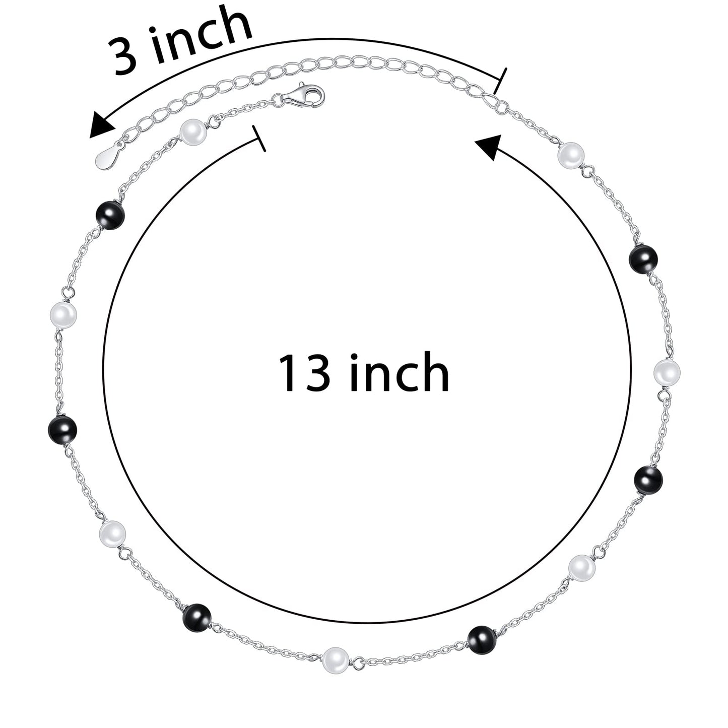 S925 Sterling Silver Choker Short Dainty Necklace Pendant for Women Jewelry Gift (Pearl Black White)