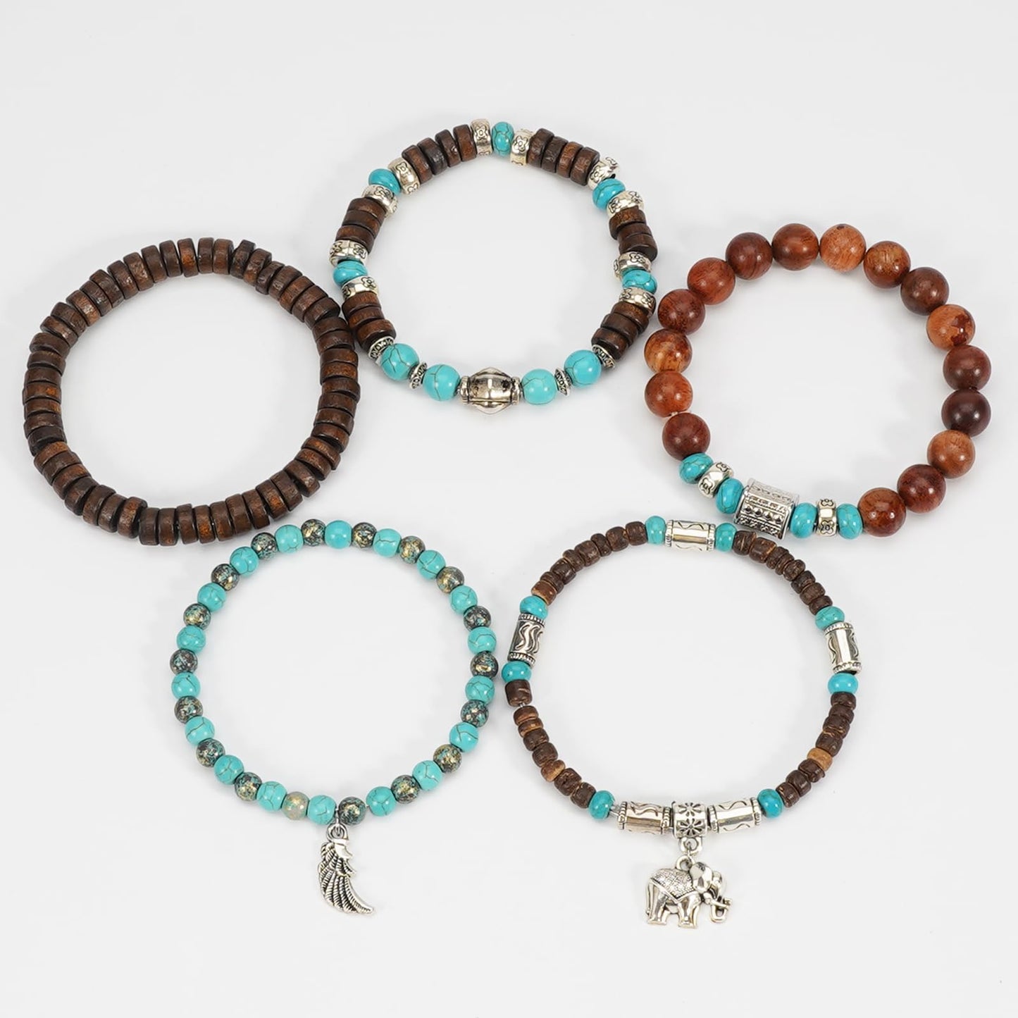 Briutn Bohemian Multilayer Bracelets Wood Beaded Retro Stretch Bracelet for Women Men