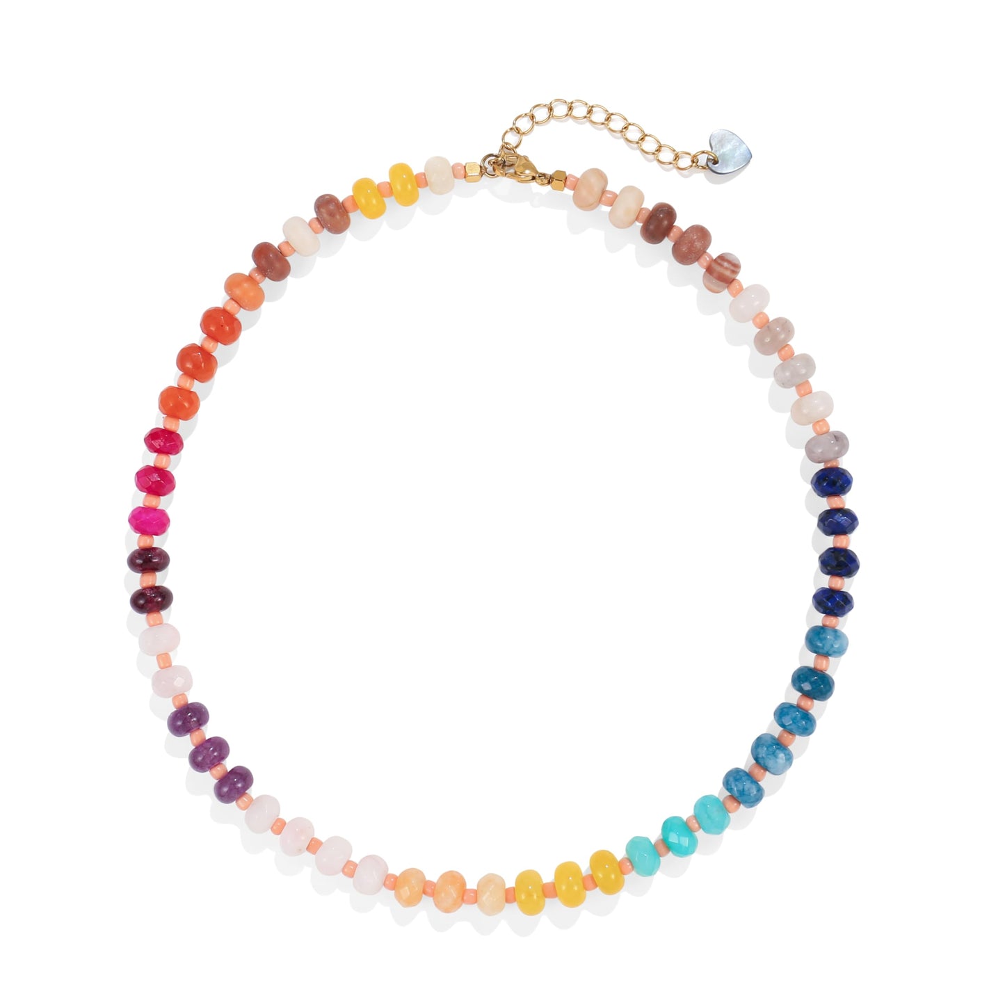 Gemstone Beaded Necklace for Women Colorful Natural Stone Freshwater Pearl Surfer Beach Rainbow Necklace Jewelry Gift