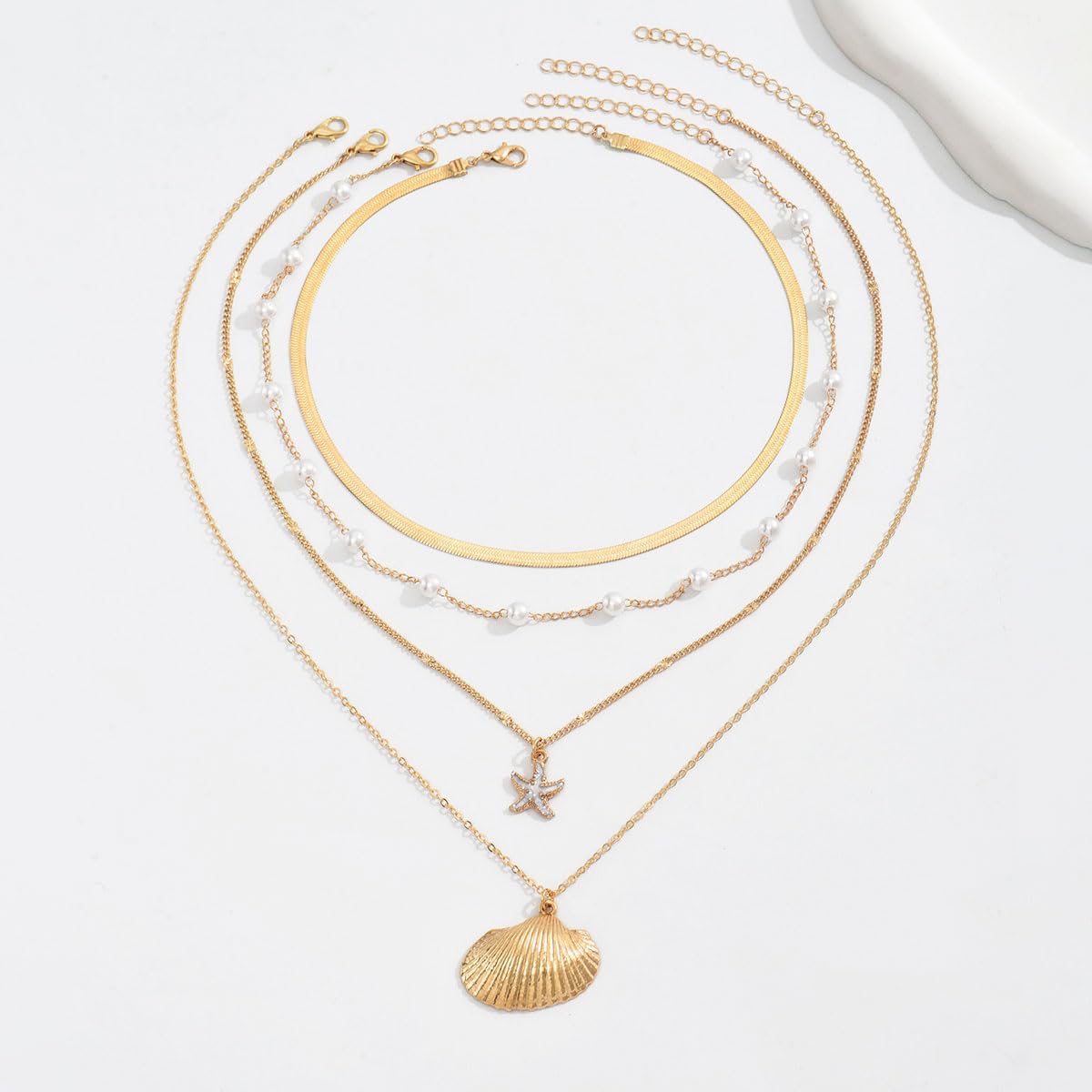 ONBRIG Seashell Necklace Beach Jewelry for Women Starfish Cowrie Puka Shell Necklaces Summer Beach Accessories for Women Vacation Mermaid Ocean Jewelry (style 3)