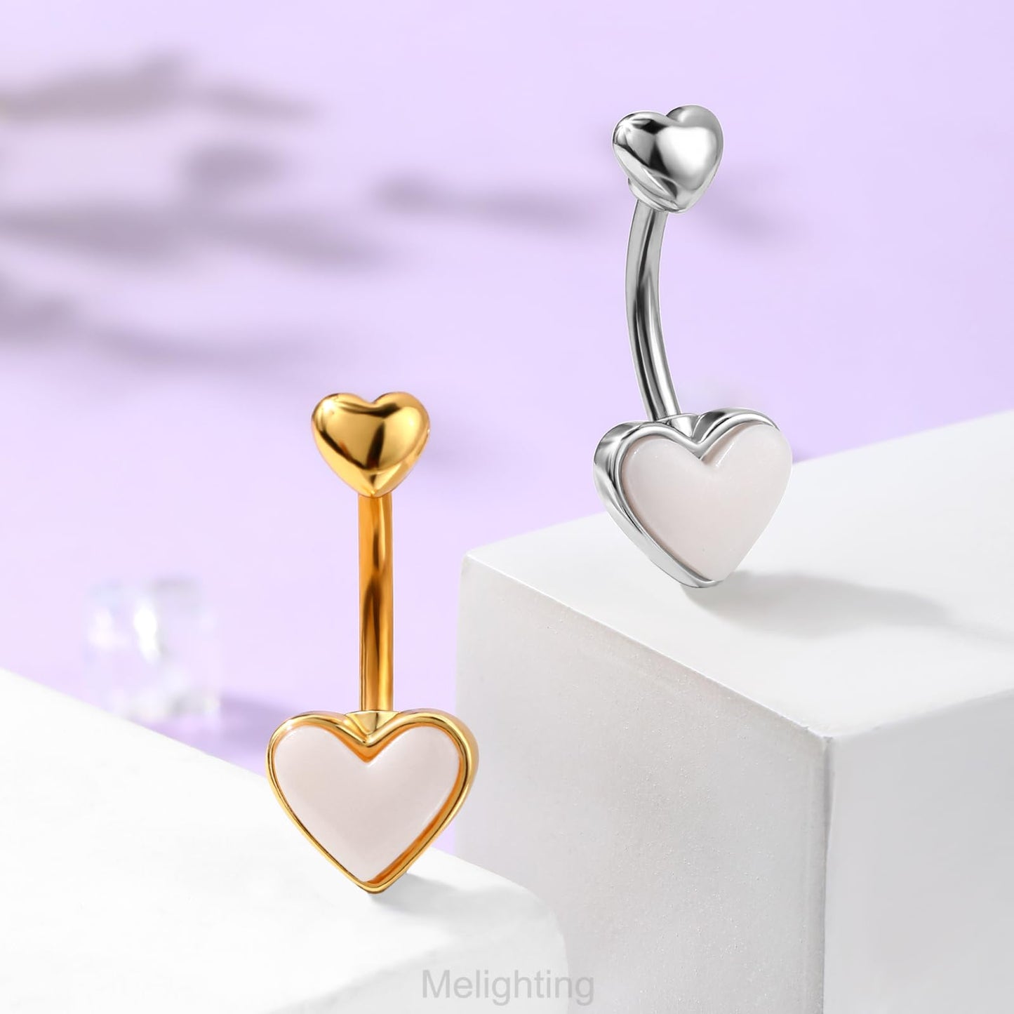 Melighting Heart Belly Button Ring 14G Stainless Steel 316L Pink Belly Ring Belly Piercing Opal Gold Belly Piercing Jewelry Navel Ring For Women 10mm