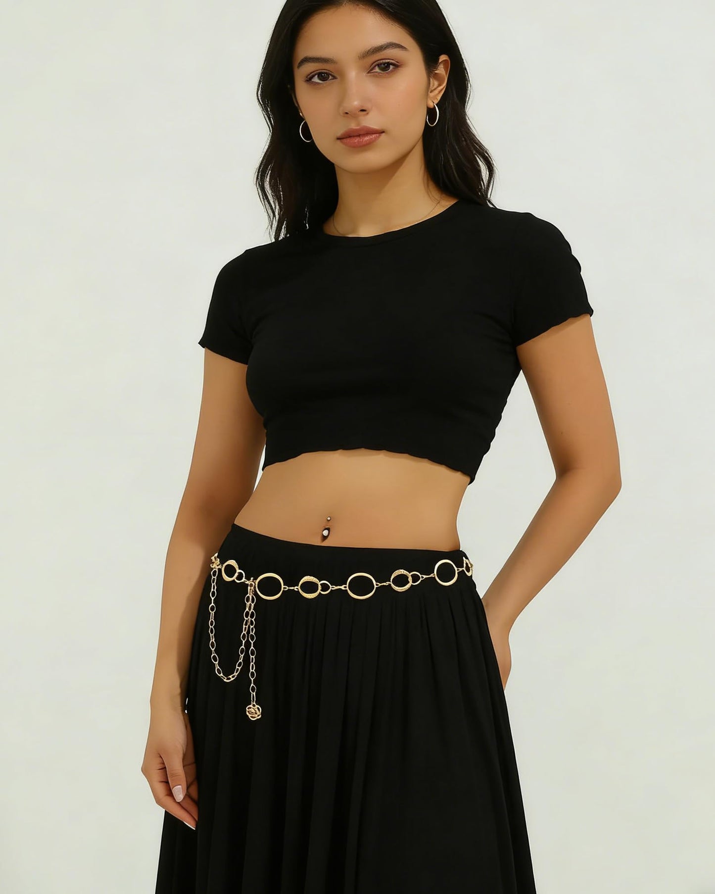 Gold Hollow Chain Belt for Women Circular Metal Waist Chian Concho for Cowgirl Chain Belts for Dresses Jeans Country Concert Outfit