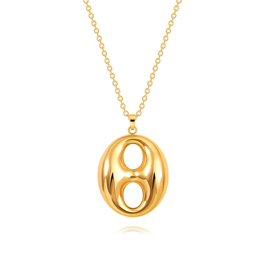 PEARLADA Statement Gold Plated Bean Necklace, Minimalist Large Pendant Necklace, Adjustable Geometric Jewelry