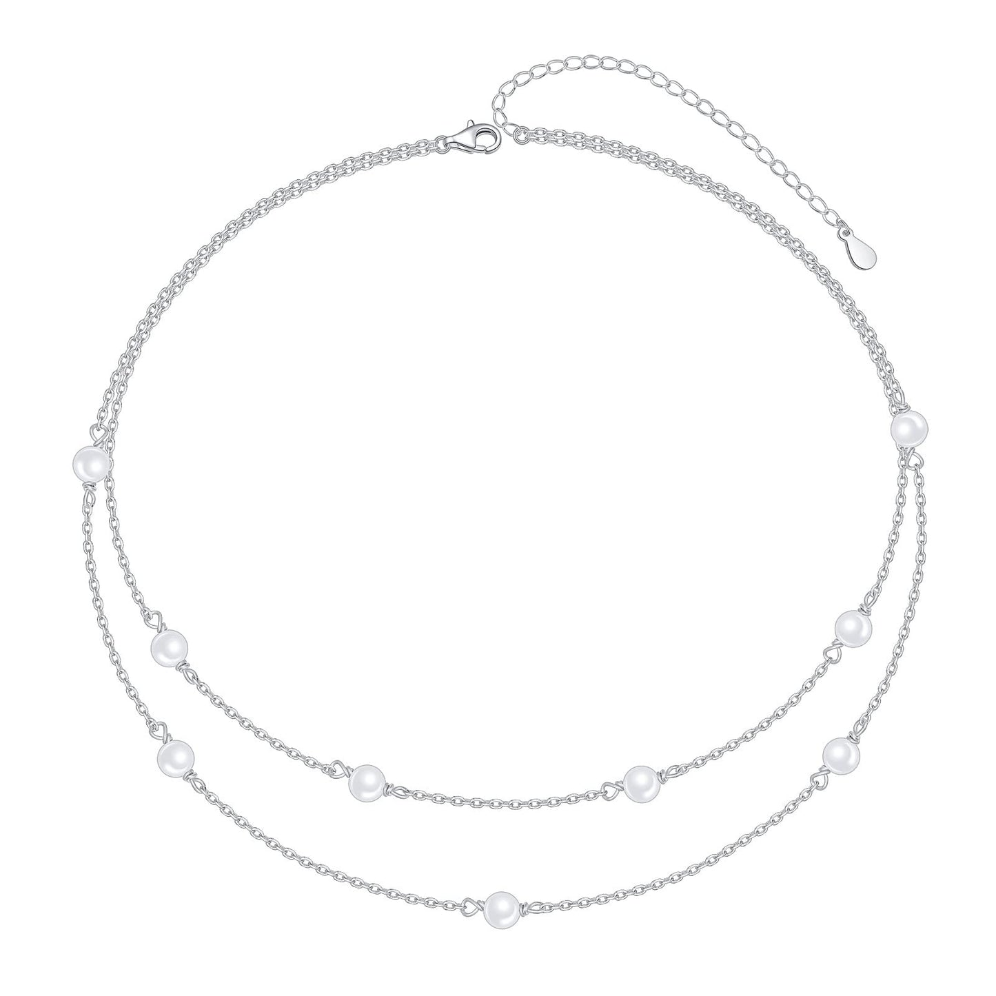 S925 Sterling Silver Pearl Layered Choker Short Dainty Necklace Pendant for Women Jewelry Gift