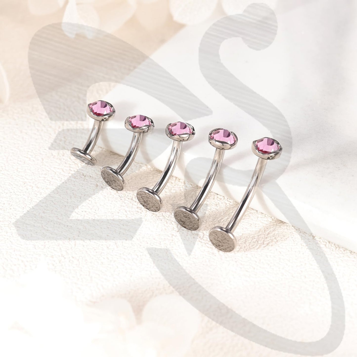 ZS ASTM F136 Titanium Belly Button Ring, 14G Cubic Zirconia Navel Jewelry, 6/8/10/12/14MM Internally Threaded Long Bar Navel Barbell Stud Flat Back Belly Piercing (Pink,L:14mm)