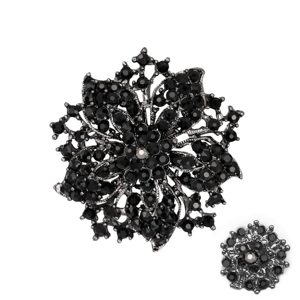 Ezing Fashion Jewelry Beautiful Silver Plated Rhinestone Crystal Brooch Pin For Woman (black)