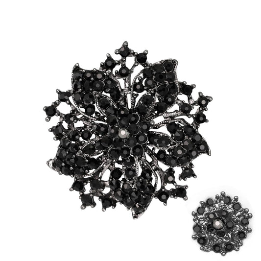 Ezing Fashion Jewelry Beautiful Silver Plated Rhinestone Crystal Brooch Pin For Woman (black)