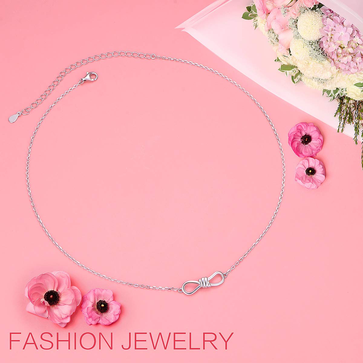 DAOCHONG S925 Sterling Silver Bow Knot Choker Short Dainty Necklace Pendant for Women Jewelry Gift