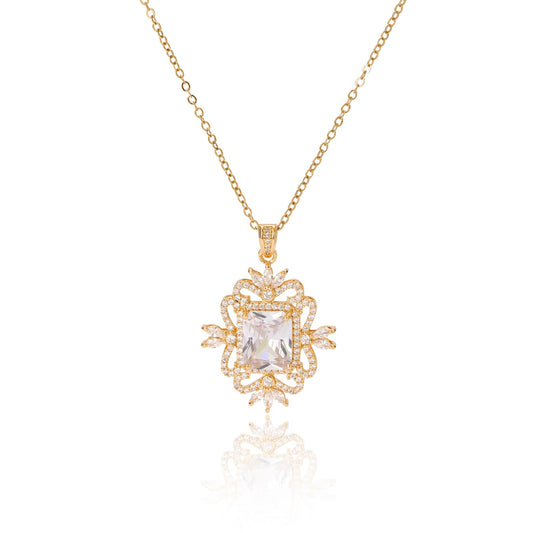 Baroque Square April Birthstone Diamond Necklaces for Women-Gold Plated Imitation Diamond Pendant Waterproof Non Tarnish Maximalist Jewelry For Birthday Valentines Day Mother's Day Christmas Thanksgiving Gifts
