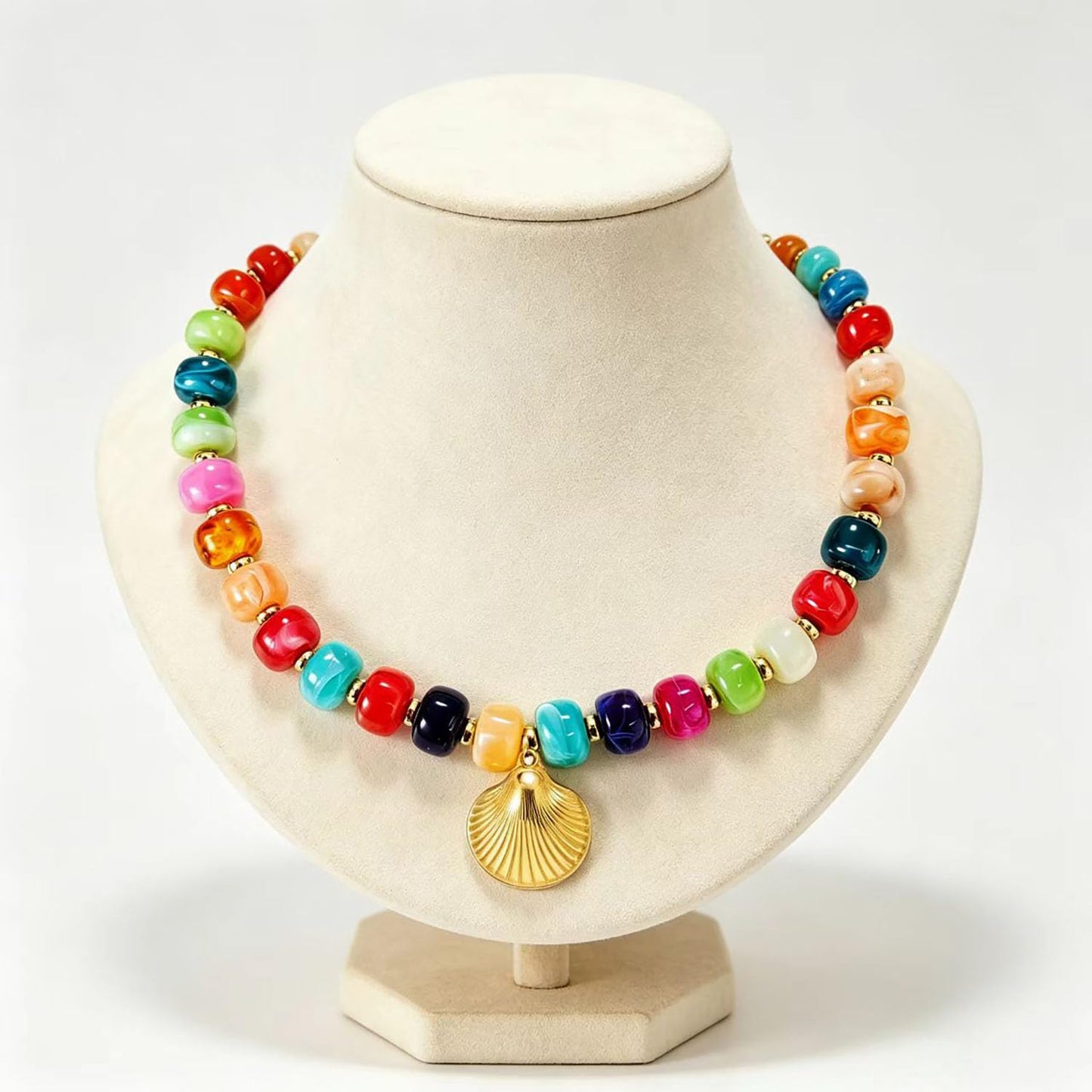 YHGDY Chunky Beaded Starfish Shell Necklace for Women Colorful Boho Bead Choker Necklace Summer Beach Necklace Trendy Chunky Jewelry Gifts (Gold Shell)