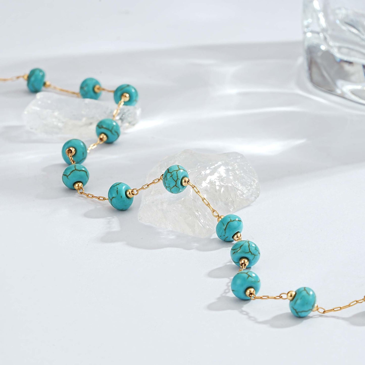 LOLAR RAY Turquoise Jewelry for Women - 14K Gold Plated Round Choker Boho Necklaces for Women Summer Beach Boho Choker Bead Gift