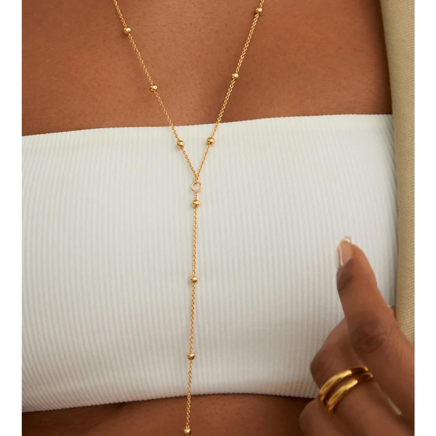 14K Gold Plated Body Chains for Women, Sexy Layered Belly Waist Chain Crossover Bikini Bra Chain, Summer Beach Rhinestone Body Jewelry(Beads)