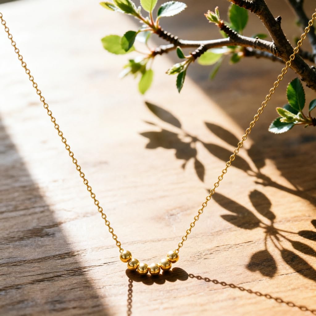 Gold Beads Necklace, Women 14k Gold Plated Cute Fashion Dainty Necklace Tiny Beads Chain Penadant Necklace Minimal Jewelry