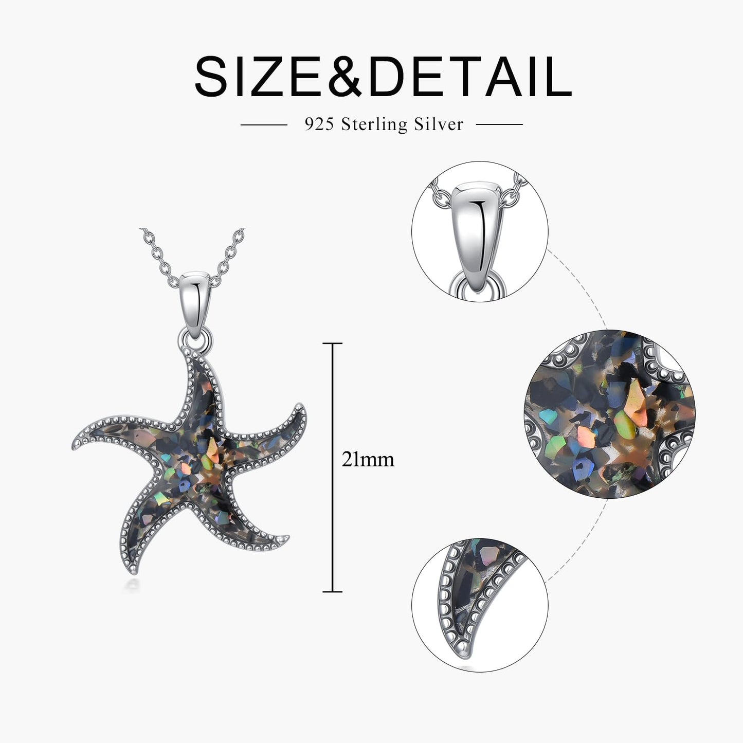 SELKAT 925 Sterling Silver Starfish Pendant Necklace for Women-Inlaid Abalone Shell Fragments, Beach Party Jewelry Gift for Daughter Mom Wife (Style 1)
