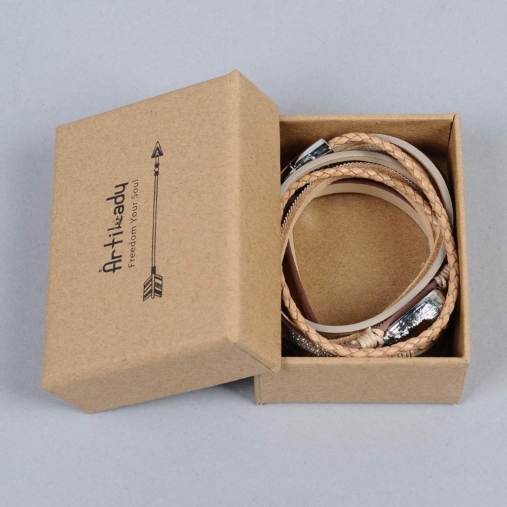 Artilady Leather Wrap Bracelet for Women - Handmade Clasp Bangle Bracelet with Pearl Beads Crystal Wristbands Jewelry Gift for Ladies and Mother