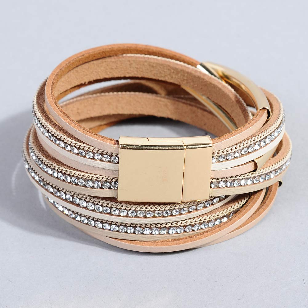 Artilady Leather Bracelets for Women-Boho Wrap Bangle Multi-Strand Stacking Bracelets With Magnetic Clasp Jewelry for Women Trendy