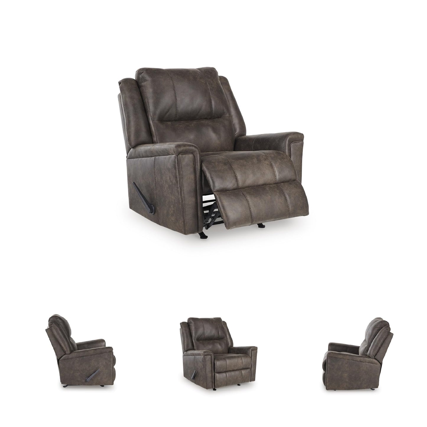 Signature Design by Ashley Skymaker Modern Faux Leather Manual Rocker Recliner with Track Arms, Dark Brown