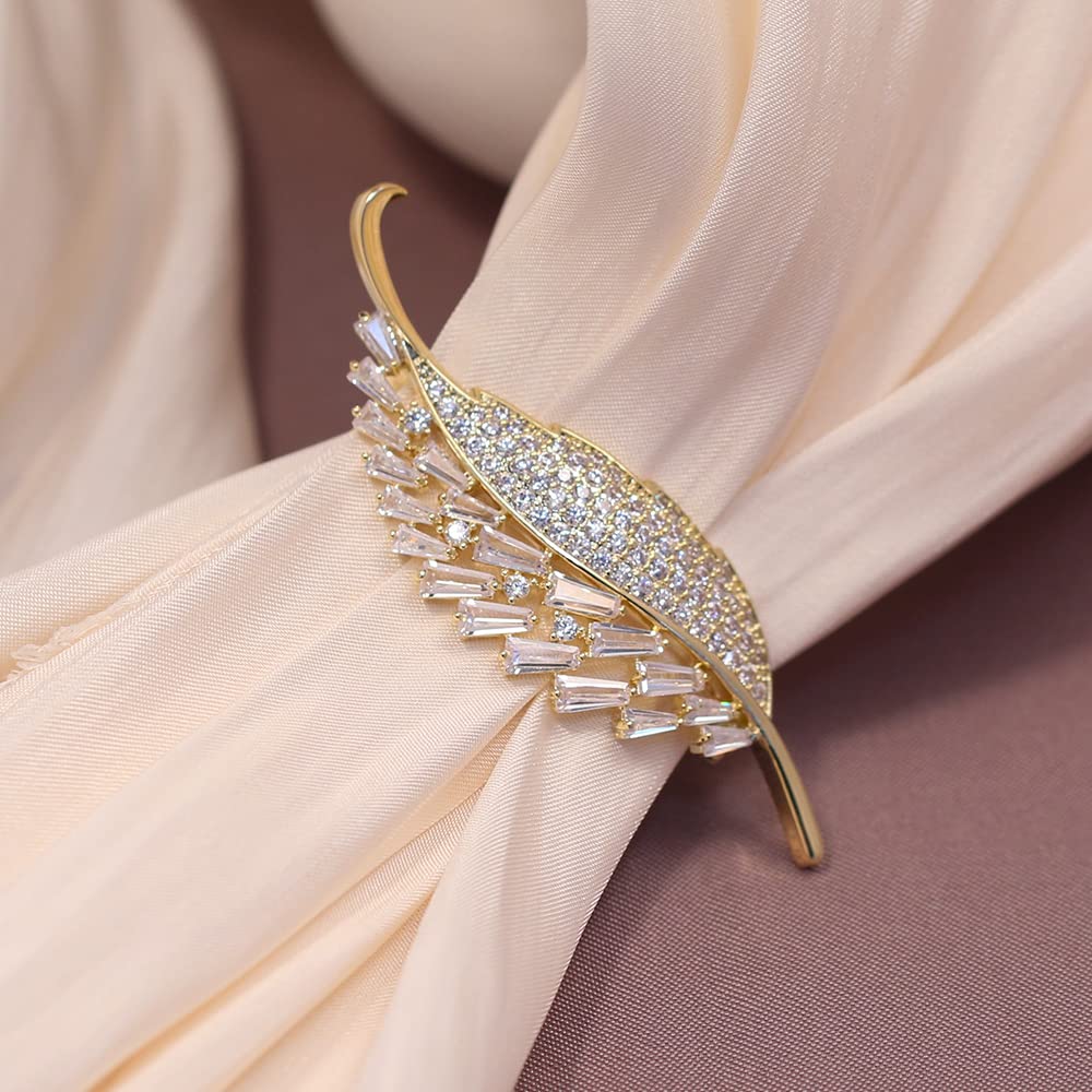 AILONMEI Elegant Gold Leaf Brooch Pin Corsage Brooches Jewelry for Women Fashion Pearl Costume Broaches and Pins (Gold)