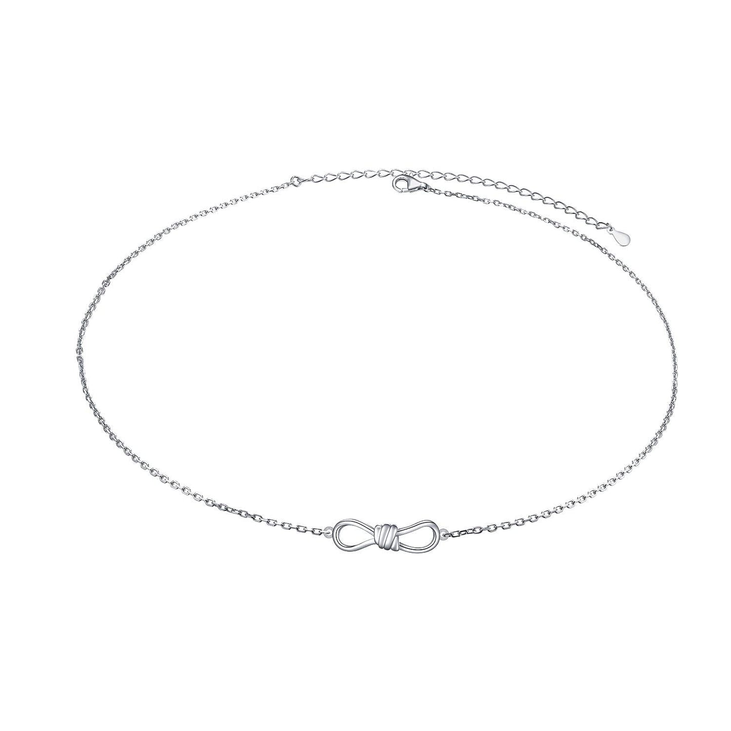 DAOCHONG S925 Sterling Silver Bow Knot Choker Short Dainty Necklace Pendant for Women Jewelry Gift